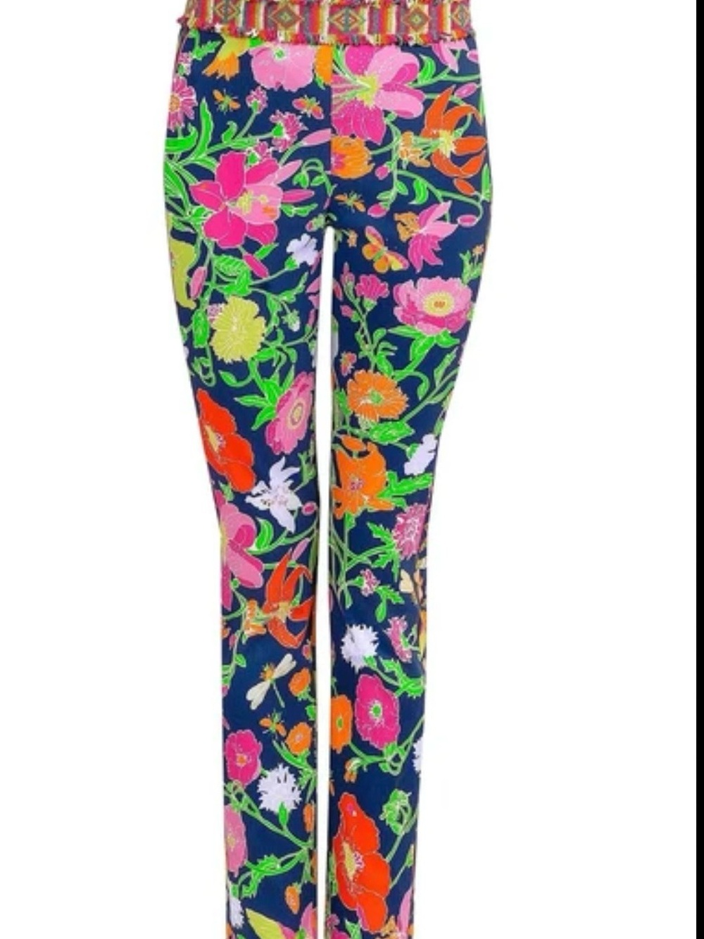 Gretchen Scott Gripless Pull On Pants Floral Print Stretch Pants in Navy